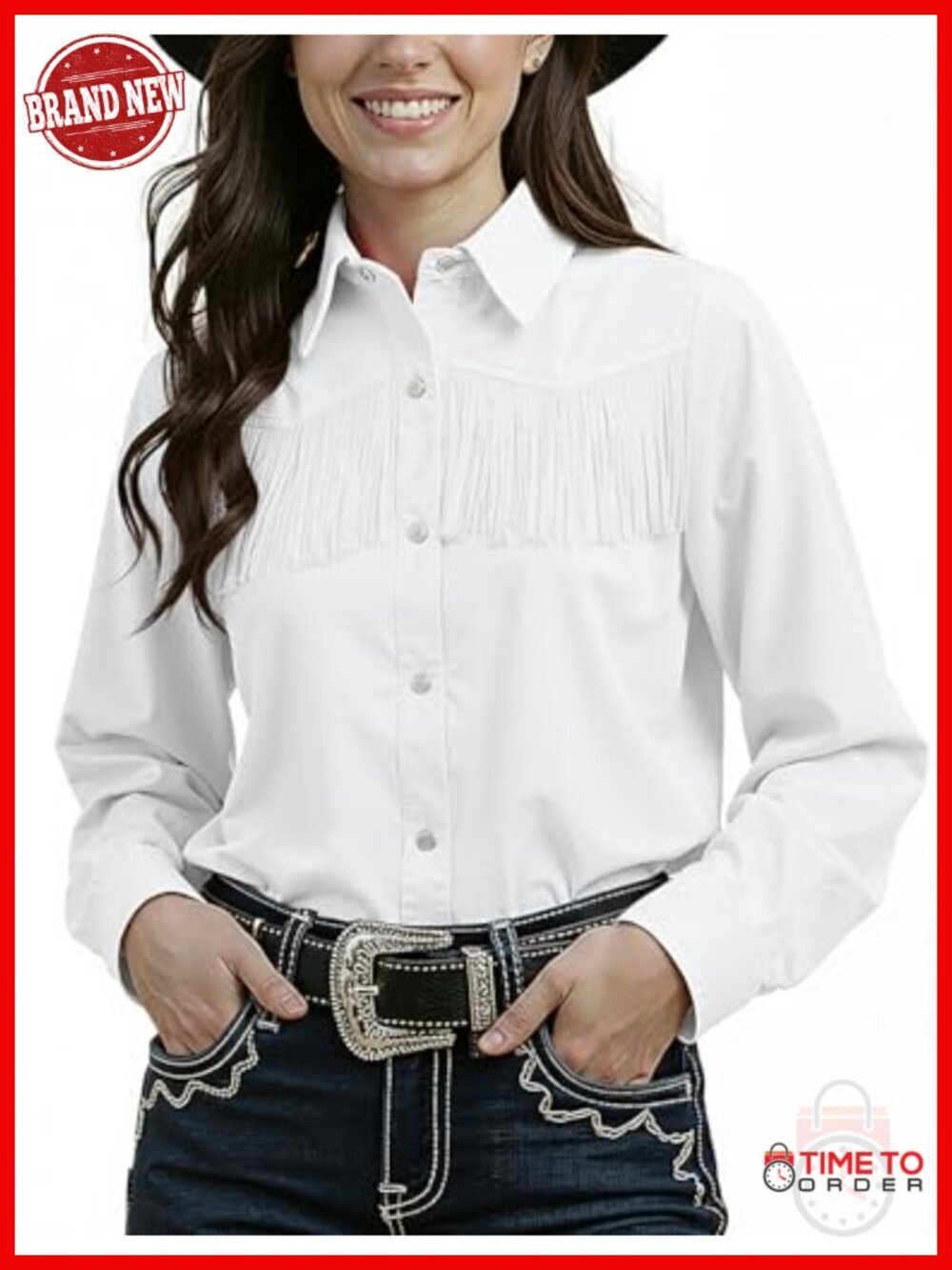 Fringe Pearl Snap Western Shirt Long Sleeve Button Down Cowgirl Concert Outfit